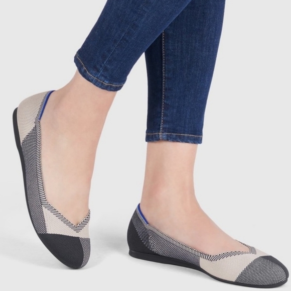 Rothy's Shoes - Rothys Black Cream Captoe Round Toe Shoe Flat